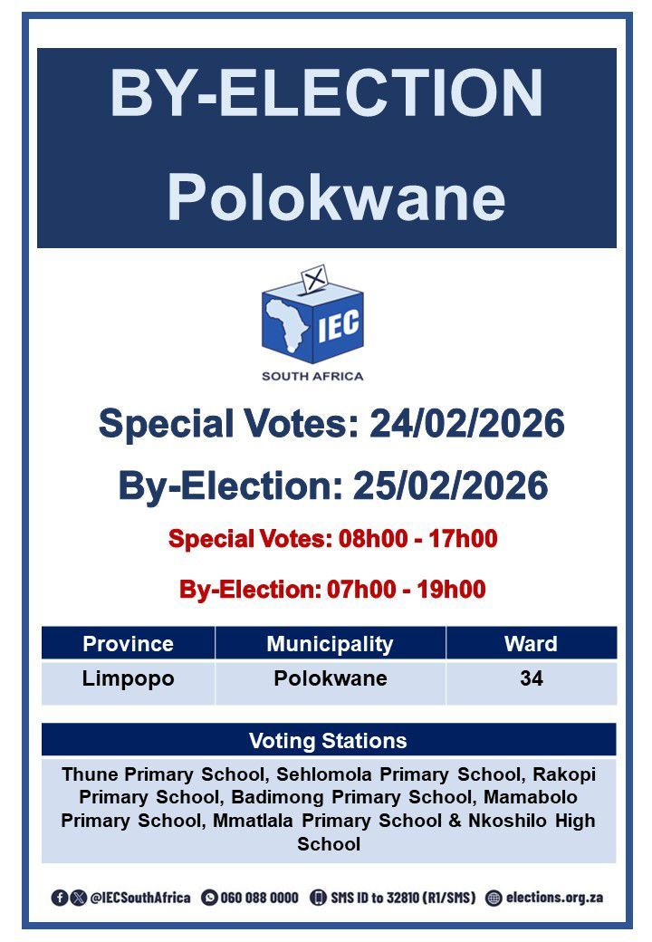 IEC LIMPOPO CONFIRMS ITS READINESS FOR BY-ELECTIONS IN POLOKWANE LOCAL MUNICIPALITY WARD 34