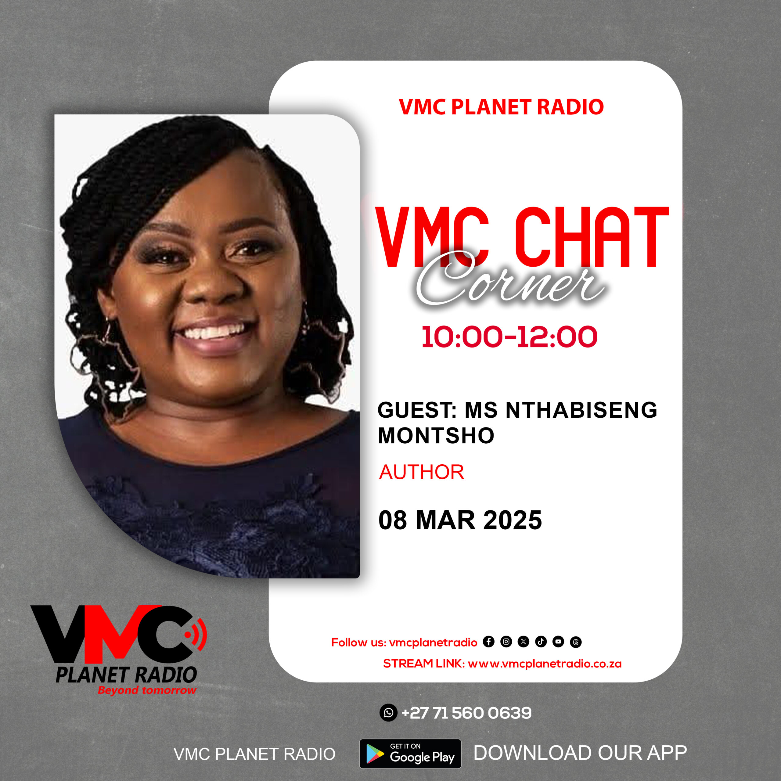 Vmc Chat Corner Guest:  Ms Nthabiseng Montsho